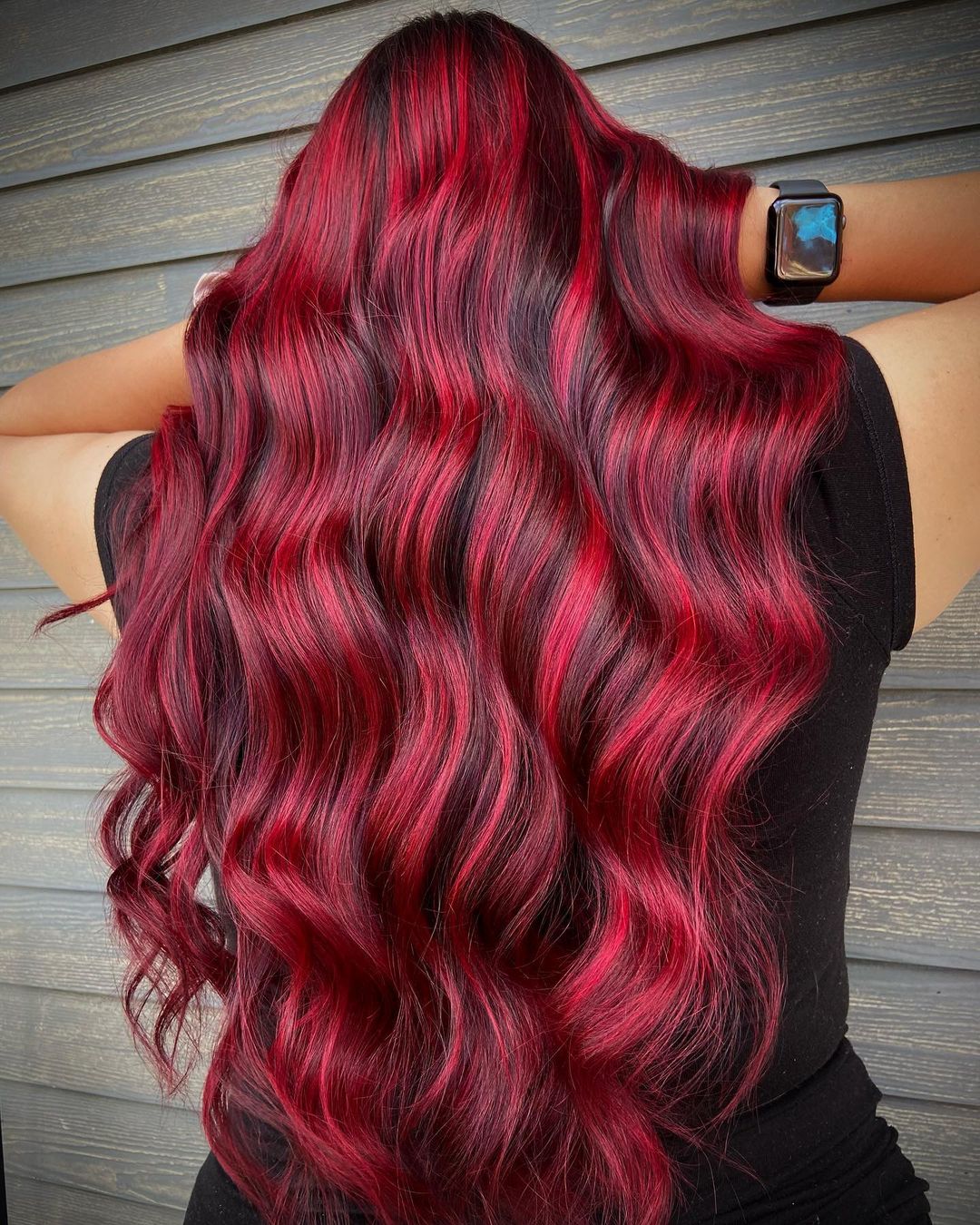 Burgundy Hair with Crimson Ribbons