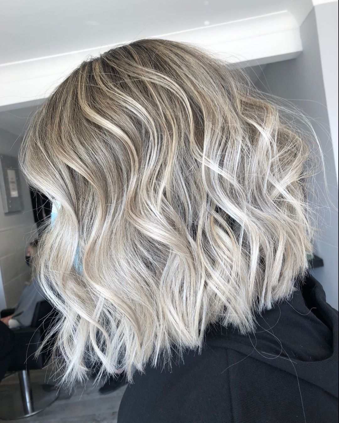 Shiny Wavy Ash Blonde Lob