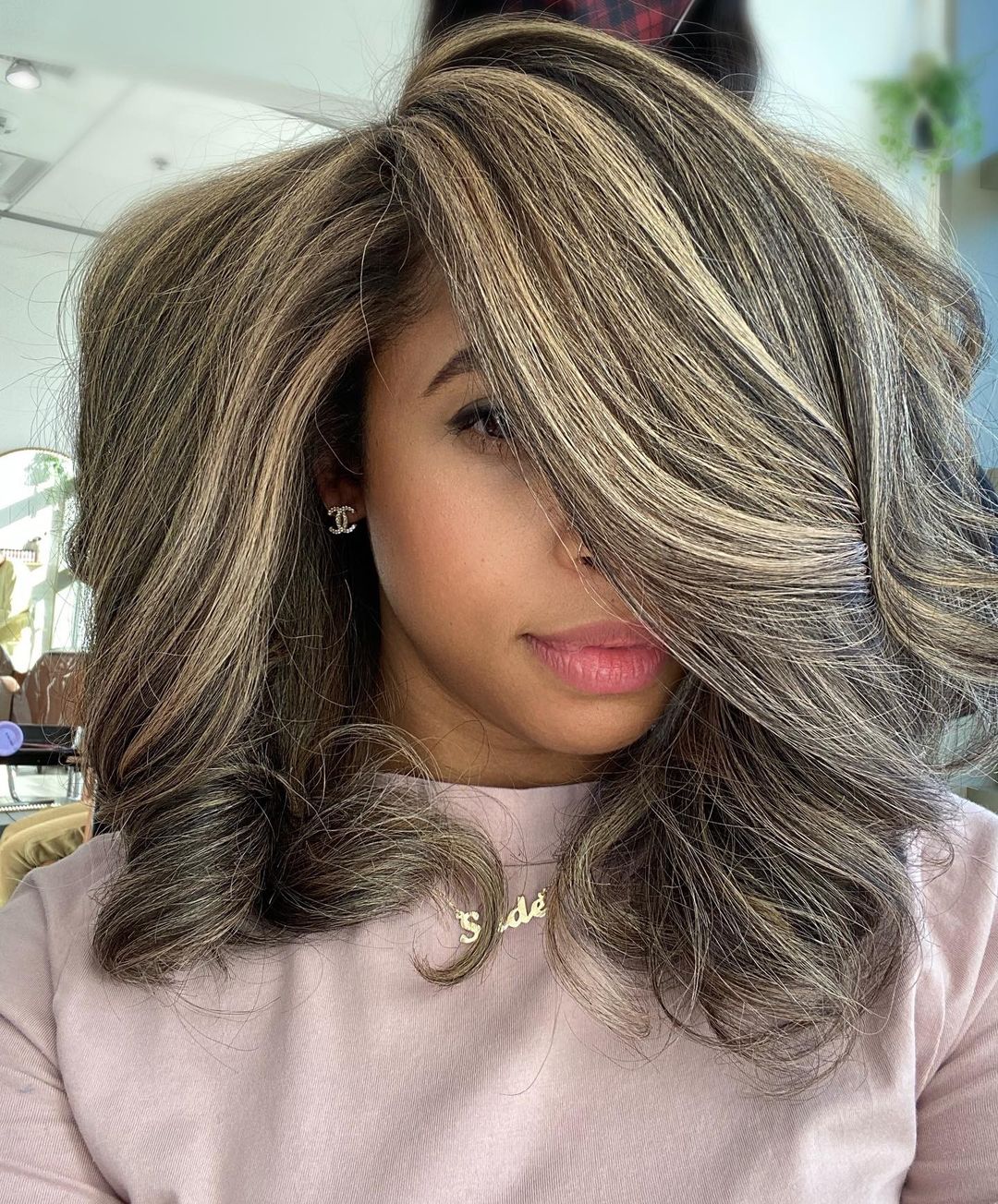 Bold Blonde and Gray Highlights Dark Hair