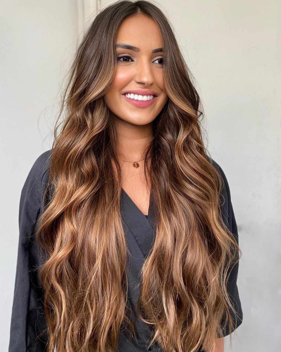 Long Glossy Caramel Blonde Balayage Hair