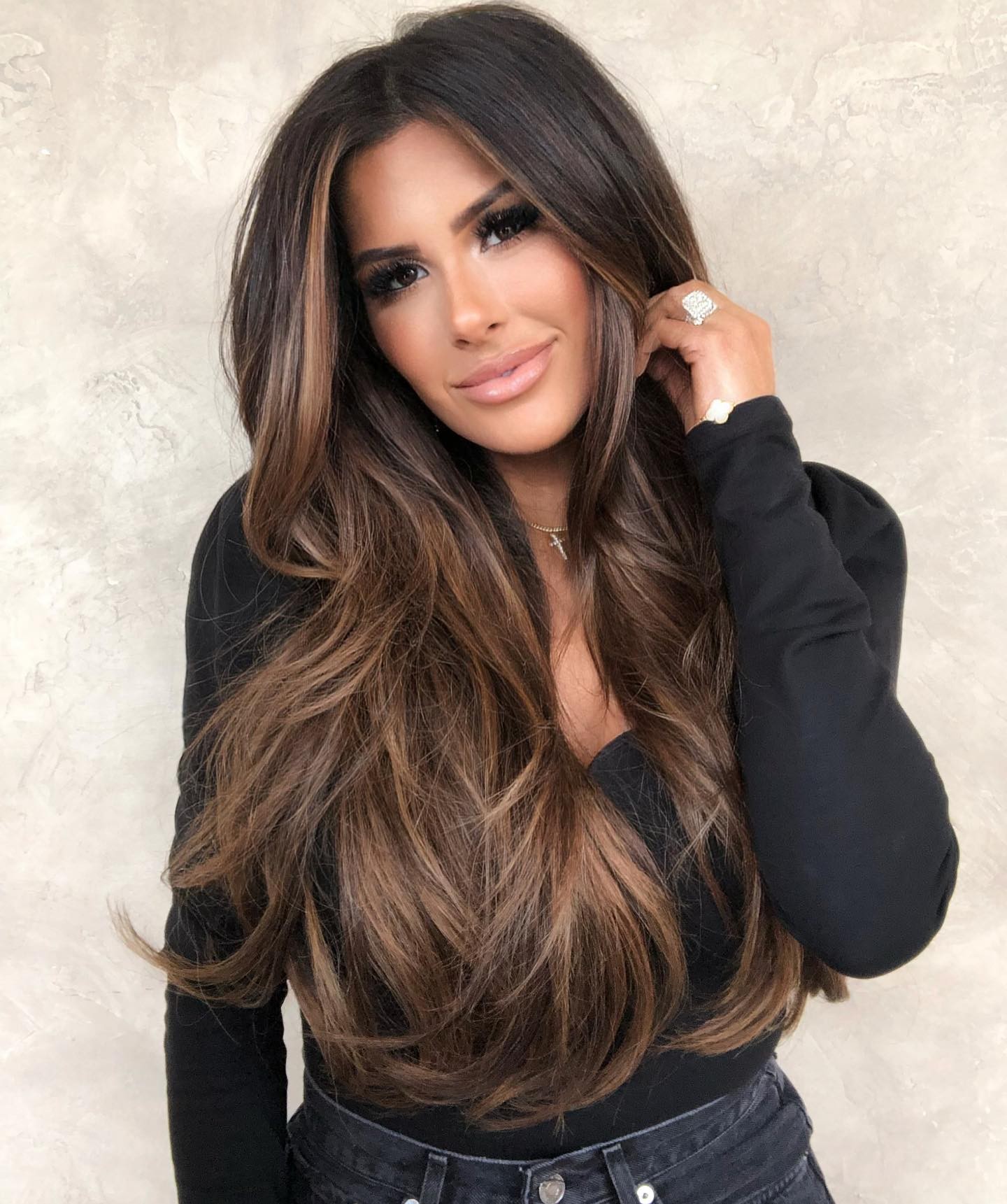 Glossy Dark Brown Highlighted Hair