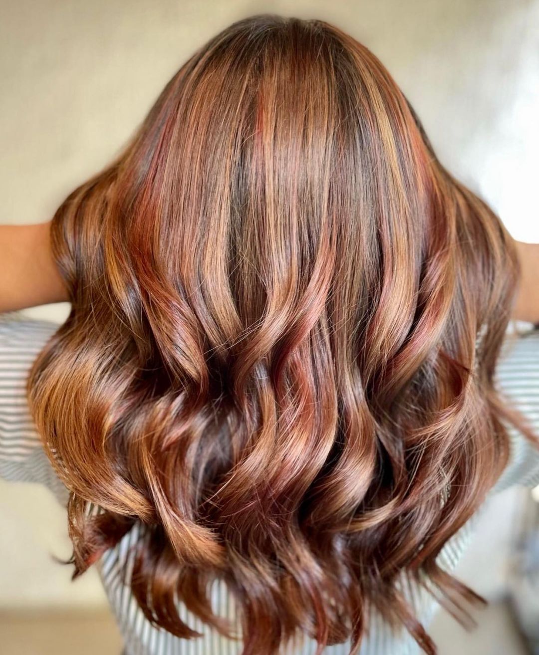 Glossy Copper Balayage with Golden Touches