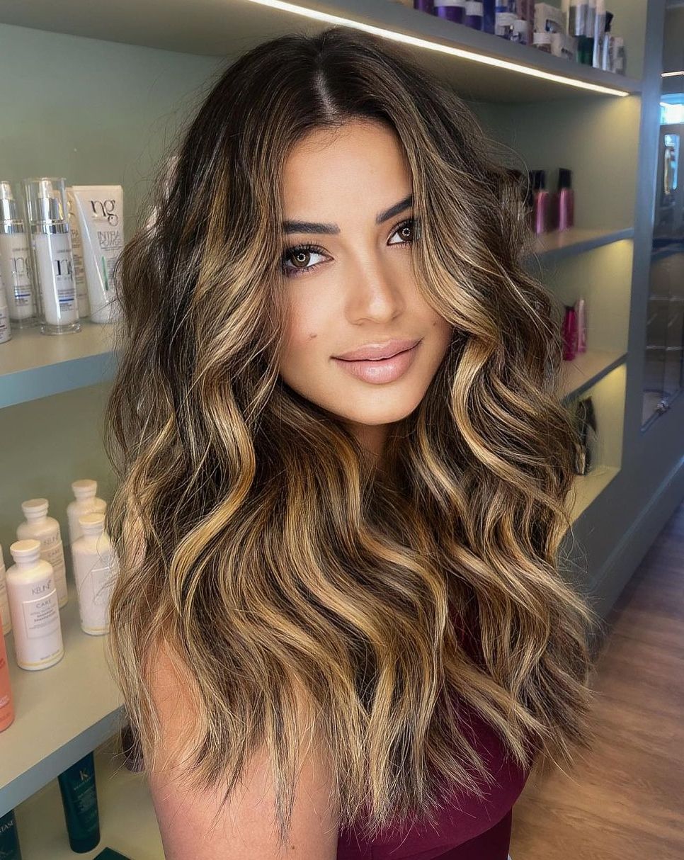 Golden Blonde Highlights in Brown Hair