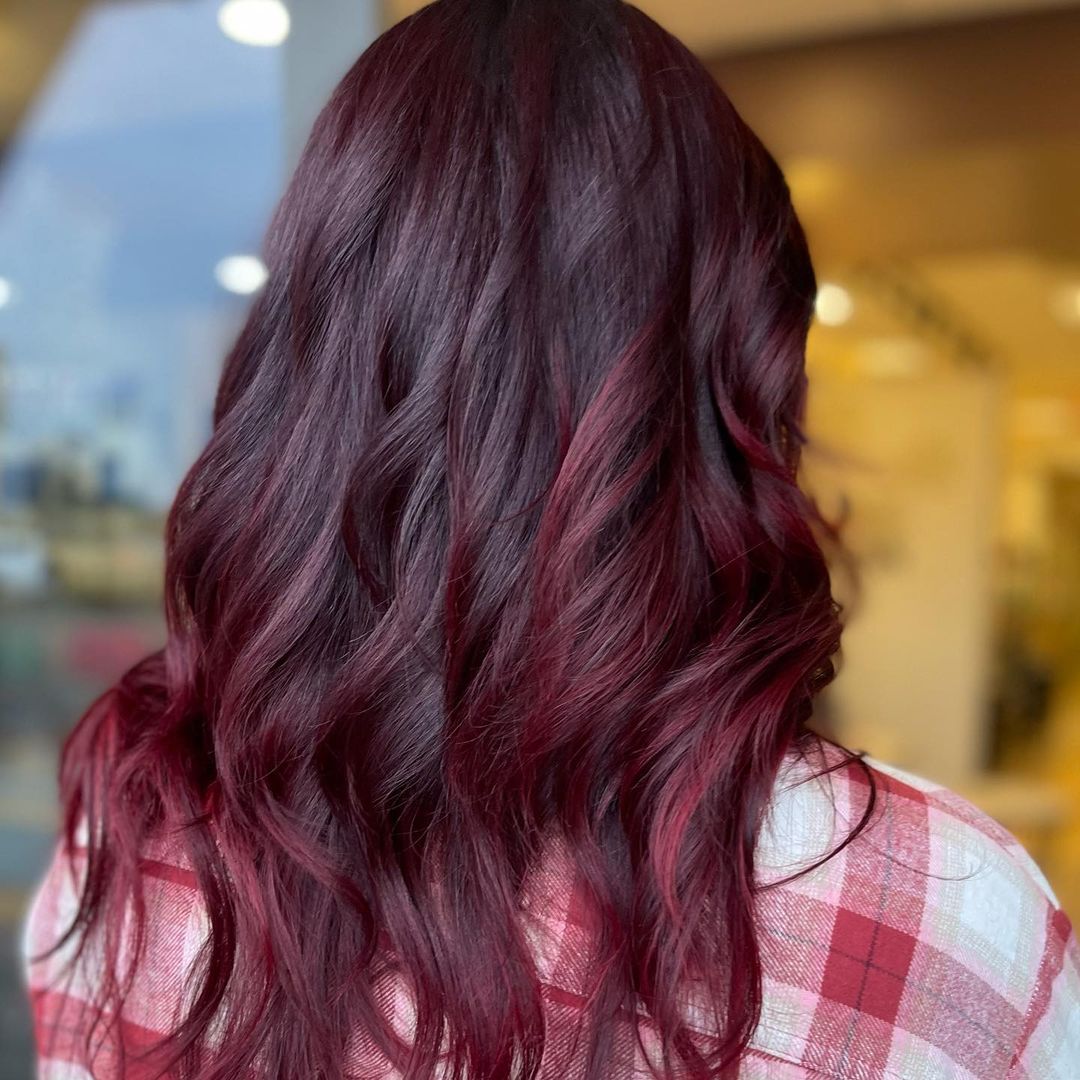 Juicy Burgundy Balayage Hair Color