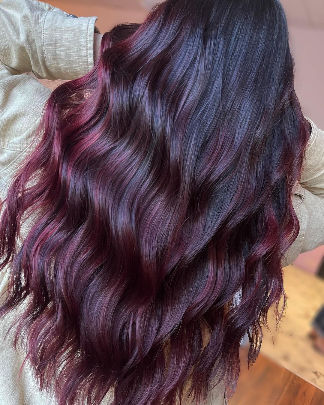 Soft Burgundy Highlights for Black Hair